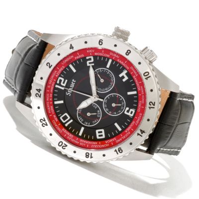 620-286 - Stauer Men's ETA Quartz World Time Solar Leather Strap Watch
