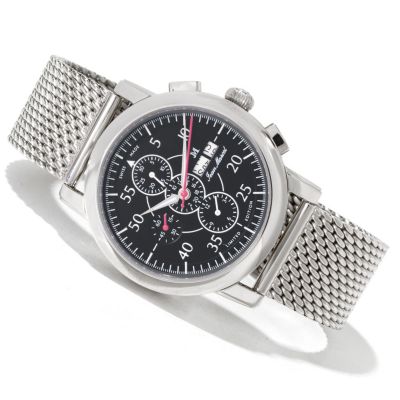 JEAN MARCEL MEN'S CLARUS SWISS MADE LTD ED AUTOMATIC CHRONO MESH BRACELET WATCH