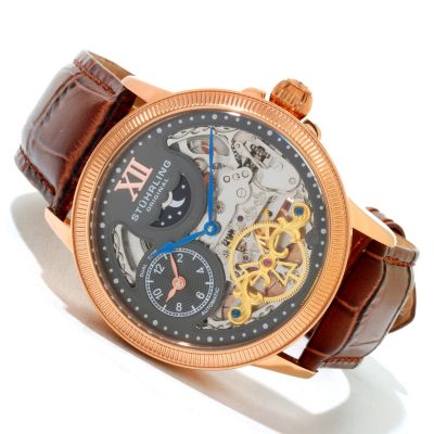 Stuhrling Original Men's DT Bridge Automatic Skeleton Leather Strap Watch