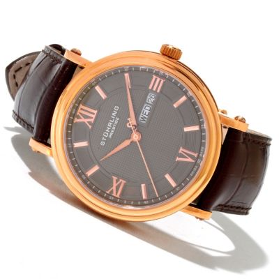 Stuhrling Prestige Men's Caliph Swiss Made Quartz Leather Strap Watch