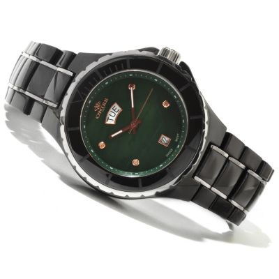 Oniss Men's Ceramic Swiss Movement Diaond Accented Bracelet Watch