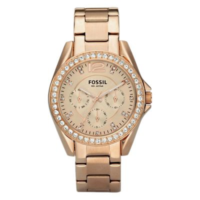620-527 - Fossil Women's Riley Glitz Quartz Gold-tone Stainless Steel Bracelet Watch