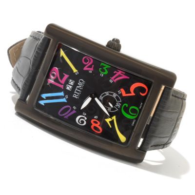 620-762 - Ritmo Mundo Men's Gran Data Swiss Made Quartz Black Leather Strap Watch
