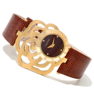 620-874 - Valentino Women's Rosier Swiss Made Quartz Diamond Accented Lizard Strap Watch 