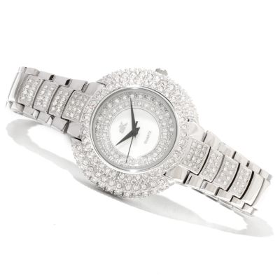 620-882 - Adee Kaye Women's Majesty Quartz Mother-Of-Pearl Dial Crystal Accented Bracelet Watch