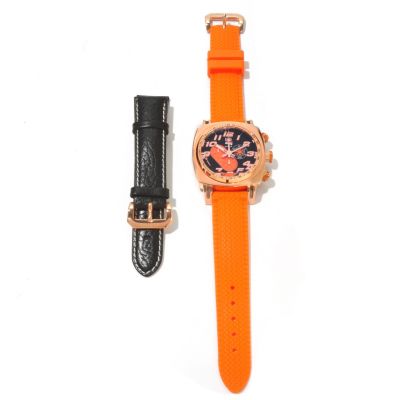 621-002 - Ritmo Mundo Men's Indycar Swiss Made Quartz Chronograph Rubber Watch w/ Extra Leather Strap