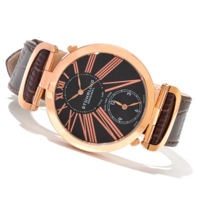Stuhrling Original Men's Eclipse Classic Dual Time Quartz Leather Strap Watch