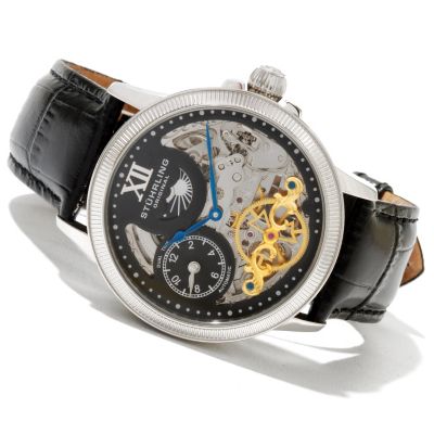 Stuhrling Original Men's DT Bridge Automatic Skeleton Leather Strap Watch