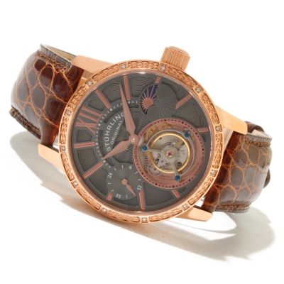 Stuhrling Original Men's Diamond Imperium Mechanical Tourbillon Strap Watch
