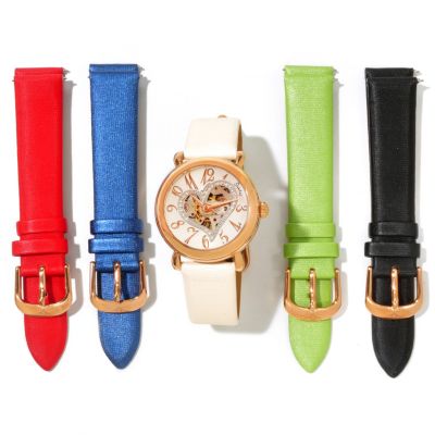 621-324 - St&uuml;hrling Original Women's Cupid Automatic Strap Watch w/ 4 Extra Straps