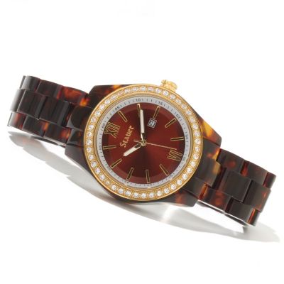 621-346 - Stauer Women's Cantata Tortoise Quartz Acetate Bracelet Watch