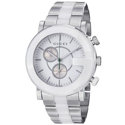 621-593 - Gucci Men's '101G' Swiss Made Quartz Stainless Steel & Ceramic Bracelet Watch