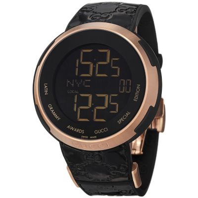 621-598 - Gucci Men's 'I Gucci' Swiss Made Quartz Black Digital Dial Strap Watch
