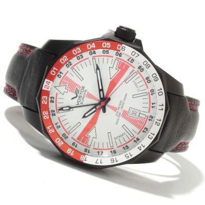 621-668 - Vostok-Europe Men's Radio Room Limited Edition Russian Automatic Dual Time Leather Strap Watch