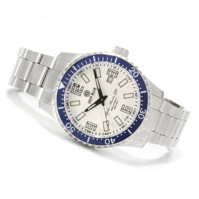 621-700 - Deep Blue Men's Alpha Marine 500 Swiss Automatic Lume Dial Stainless Steel Bracelet Watch