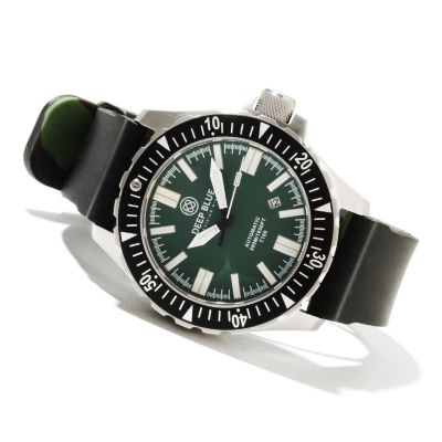 621-703 - Deep Blue Men's T-100 Tritium Military Diver Automatic Stainless Steel Silicone Strap Watch 