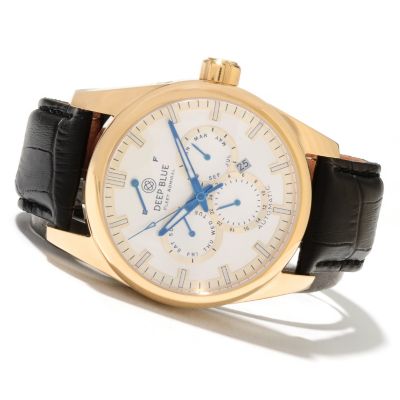 621-704 - Deep Blue Men's Fleet Admiral Automatic Stainless Steel Leather Strap Watch