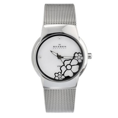 622-005 - Skagen Women's Steel Quartz Flower Embossed Stainless Steel Bracelet Watch