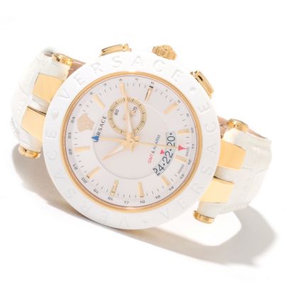 622-198 - Versace Men's V-Race Swiss Made Quartz GMT Leather Strap Watch