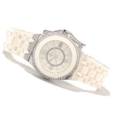 622-237 - Oniss Women's Fantasy Quartz Crystal Accented Mother-of-Pearl Ceramic Watch
