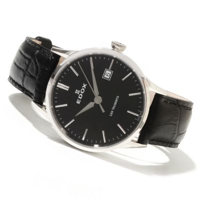 622-307 - Edox Men's Les Vauberts Swiss Made Quartz Leather Strap Watch