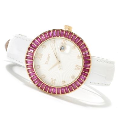 622-518 - Stauer Women's Scarlett Quartz Stainless Steel Leather Strap Watch