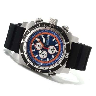 622-532 - Deep Blue Men's World Diver GMT Quartz Chronograph Stainless Steel Strap Watch