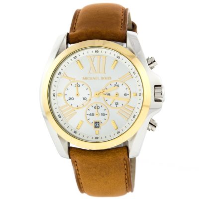 622-546 - Michael Kors Women's Bradshaw Quartz Chronograph Two-tone Case Leather Strap Watch