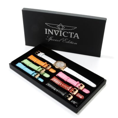 622-874 - Invicta Women's Pro Diver Wildflower Quartz Watch w/ Seven-Piece Leather Strap Set