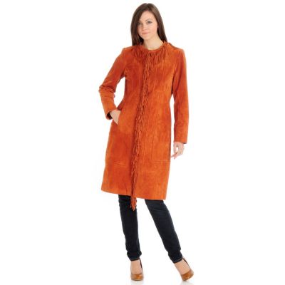 PAMELA MCCOY SUEDE JACKET WITH FRINGE AND TUCK DETAIL