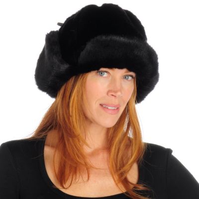 PAMELA MCCOY FAUX FUR TRAPPER HAT WITH DRAWSTRING