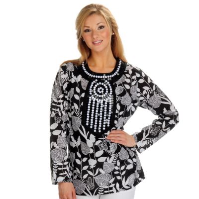 702-154 - VICTOR by Victor Costa Floral Print Cotton Tunic w/Sequin Detail
