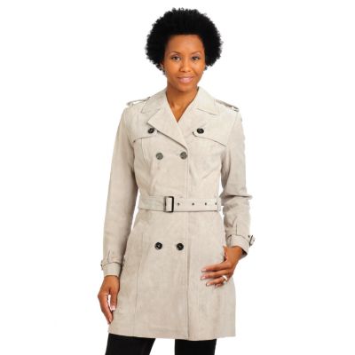 702-182 - Pamela McCoy Belted Washable Suede City Trench Coat