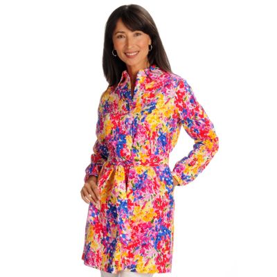 702-193 - Geneology Stretch Woven Floral Print Shirt Dress w/Matching Tie