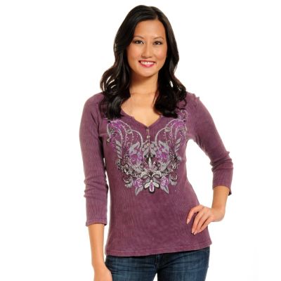 702-339 - One World Ribbed Knit 3/4 Sleeved Three-Button Henley