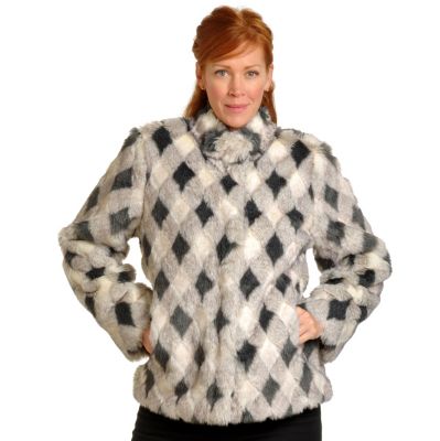 PAMELA MCOY DIAMOND PATTERN FAUX FUR JACKET