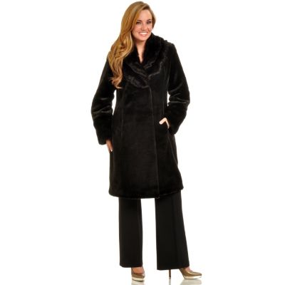 Pamela McCoy Beaver Faux Fur Coat with Ruffle Details and Faux Fur Cuffs