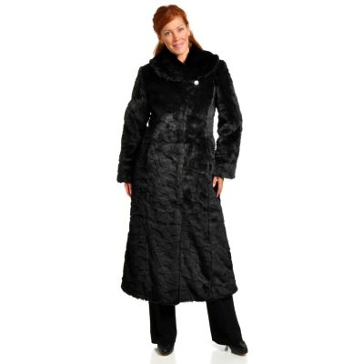 Pamela McCoy Full Length Cobbled Mink Faux Fur Walking Coat w/Shawl Collar