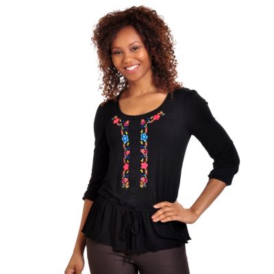 702-617 - Geneology 3/4 Sleeved Drawstring Waist Embroidered Knit Tunic 
