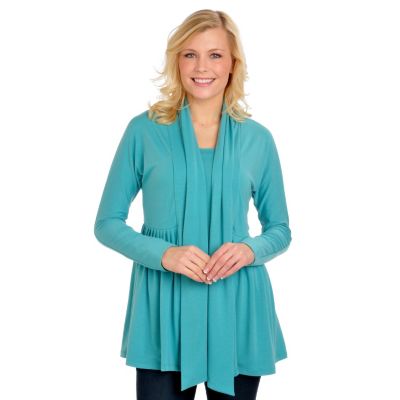 702-656 - Kate & Mallory Stretch Knit Open Front Pleated Cardigan & Tank Top Set