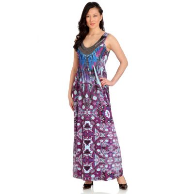 702-690 - One World Printed Knit Sleeveless Beaded Scoop Neck Maxi Dress 