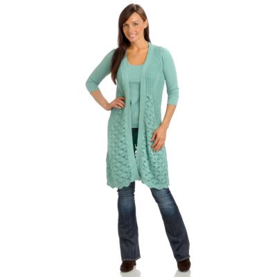 702-694 - Geneology Crochet Knit Sleeveless Duster Length Sweater Cardigan