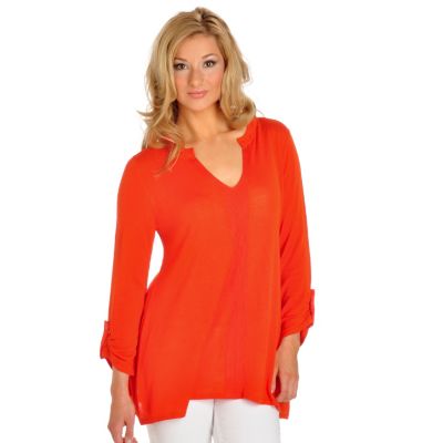 702-696 -  Love, Carson by Carson Kressley Sweater Knit Sharkbite Hem Notch Neck Top 