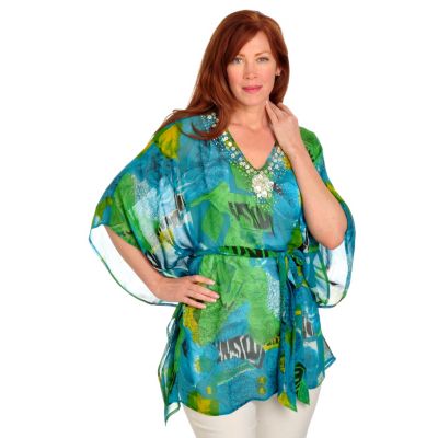 702-698 - Love, Carson by Carson Kressley Embellished Printed Woven Poncho