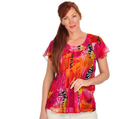 Carson Kressley Printed Pleat Top w/ Knit Back
