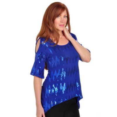 Carson Kressley Sequin Sharkbite Hem Top