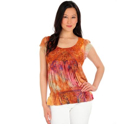 One World Tie Dye Micro Flutter Applique Top