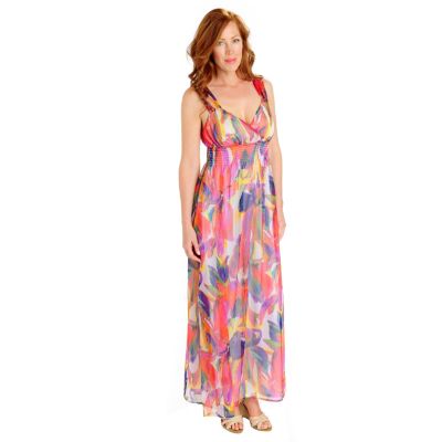 702-800 - Love, Carson by Carson Kressley Crinkly Chiffon Empire Waist Printed Maxi Dress 