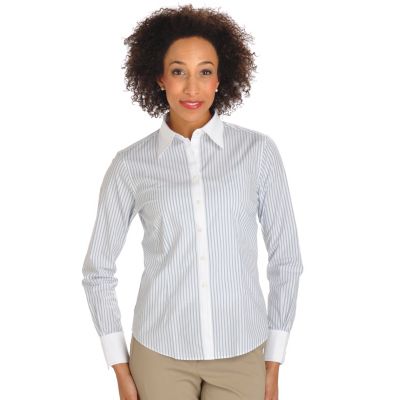 Brooks Brothers Framed Stripe Blouse With Pick Stitch Collar & Cuff