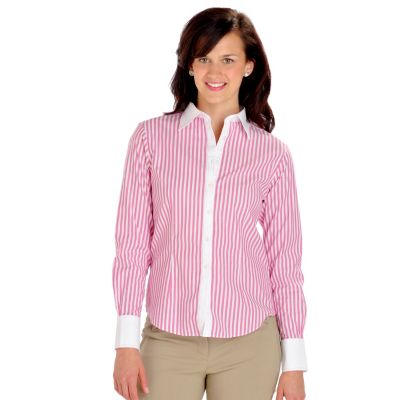 Brooks Brothers Spago Wide Stripe Blouse With Pick Stitch Collar & Cuff